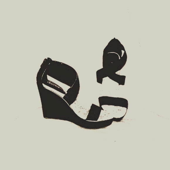 CHARLES DAVID Wedges Sexy Black Leather with Grosgrain Straps ELEGANT - Picture 4 of 5